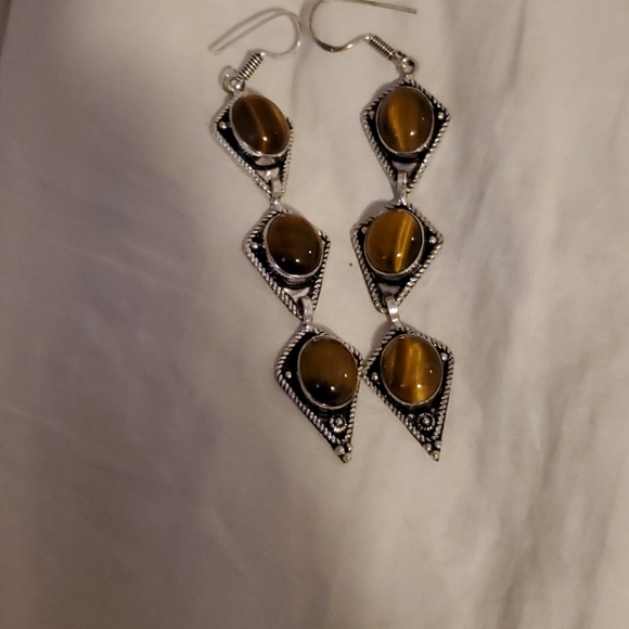 New Amazing Tiger Eye 925 Silver Dangle Earrings. - Picture 4 of 5